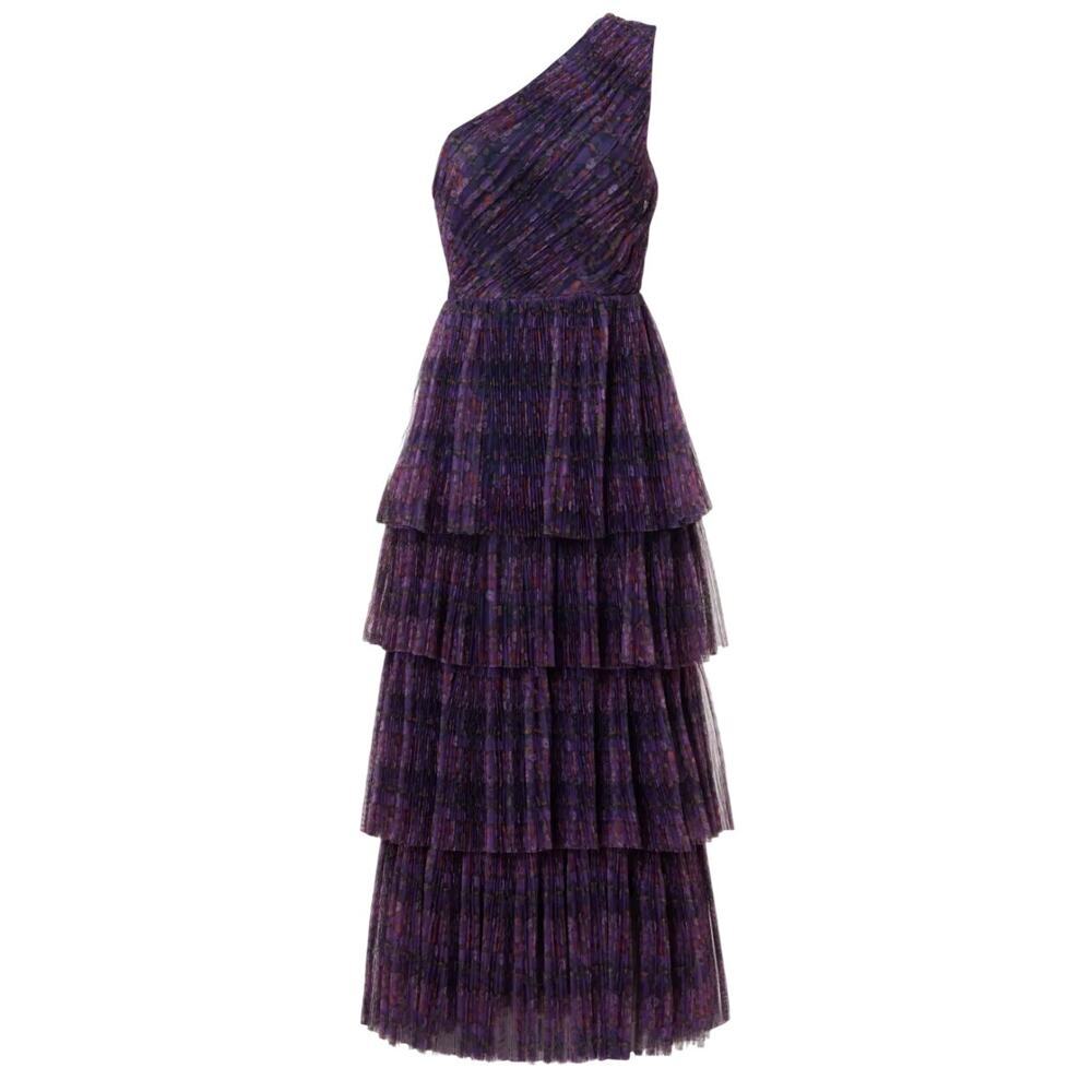 Hutch One-Shoulder Tiered Maxi Dress in Purple